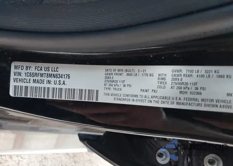 2021 Ram 1500 Big Horn 4X4 6'4 Box из США, поврежденный, VIN 1C6SRFMT8MN634176